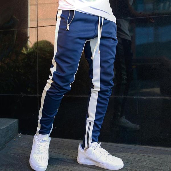 

running sports pants men trackpants jogger sweatpants gym training slim trousers male fitness outdoor jogging workout sportswear, Black;blue