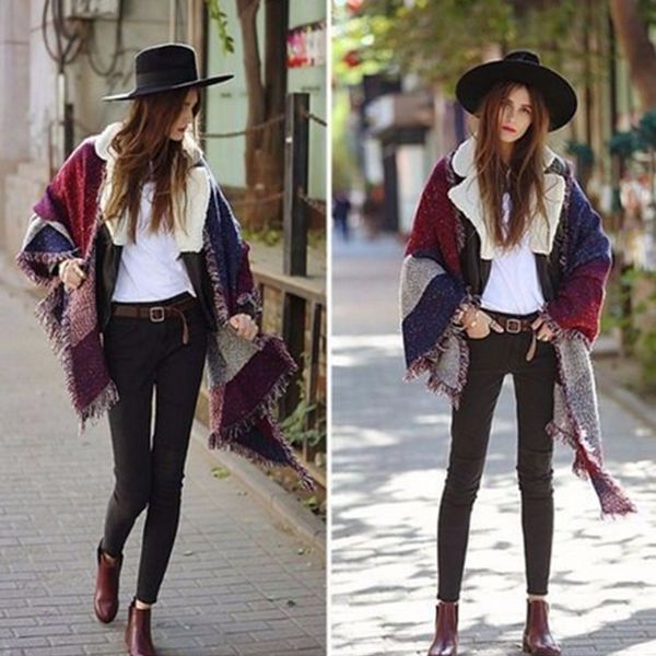 

wholesale-warm women new long cashmere winter wool blend soft scarf wrawl plaid scarf, Blue;gray