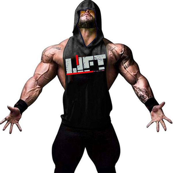 

2020 men's t shirt explosive muscle fitness training fitness tide brand cotton casual letters hooded vest, White;black