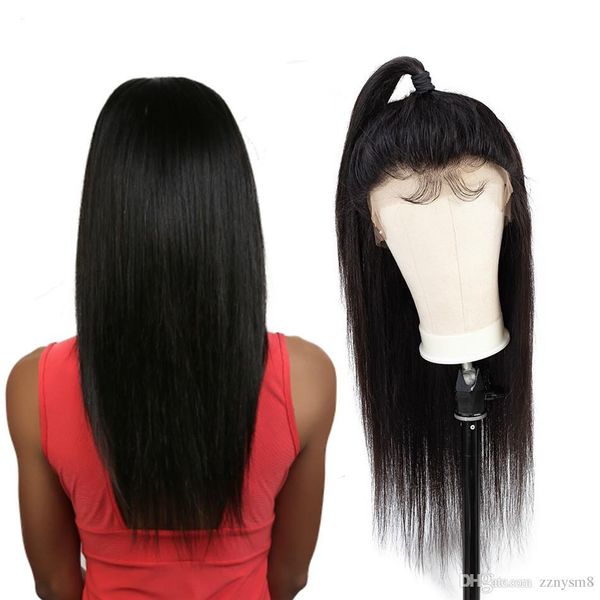 

360 кружева фронтальный парик предварительно сорвал с волосами младенца 150% плотность бразильский прямые человеческие волосы не реми волосы, Black