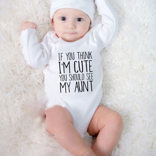 

newborn boy girl clothes long sleeve romper if you think i' cute you should see my aunt rompers outfits cotton baby clothes, Blue