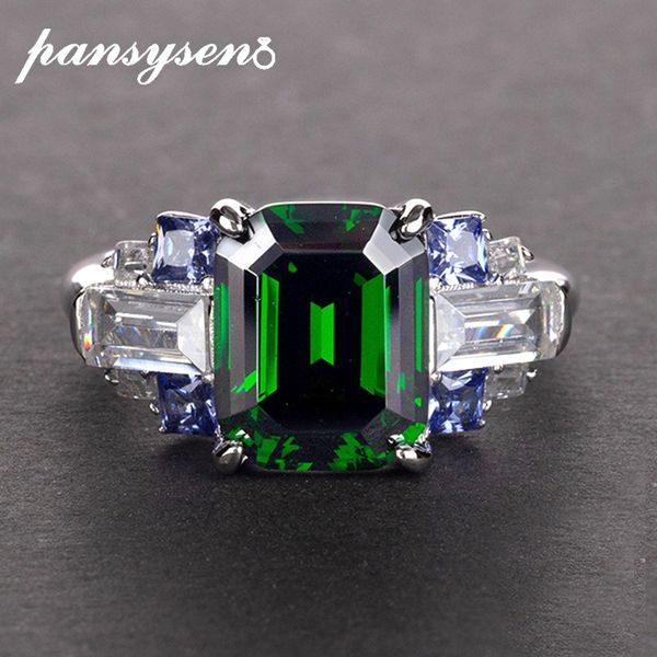 

pansysen new luxury natural emerald gemstone rings for women 100% 925 sterling silver jewelry wedding engagement ring size 5-12, Slivery;golden