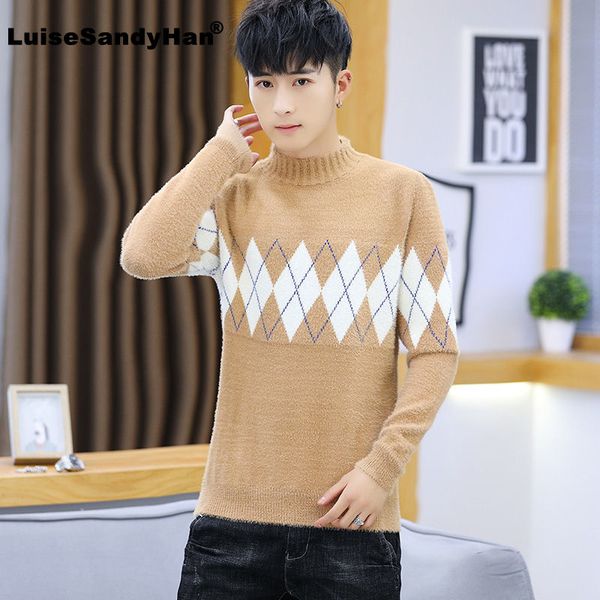 

imitation mink velvet turtleneck slim sweater man solid color simple commuting base knitted sweater pullover man autumn winter, White;black