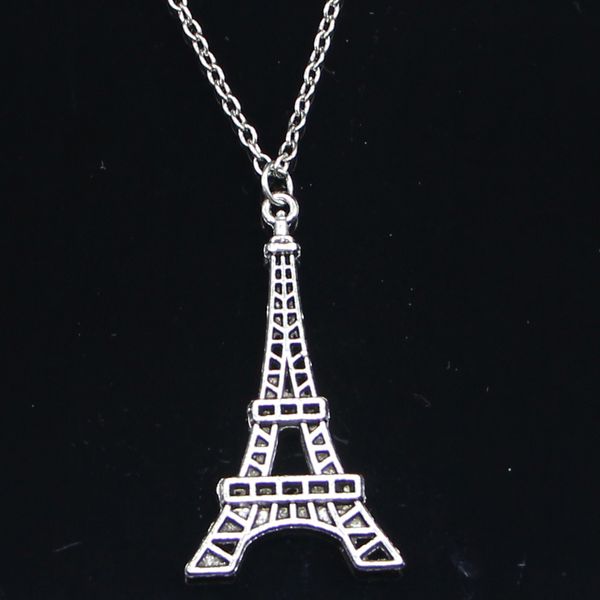 

20pcs new fashion necklace 44x24mm eiffel tower paris silver pendants short long women men colar gift jewelry choker