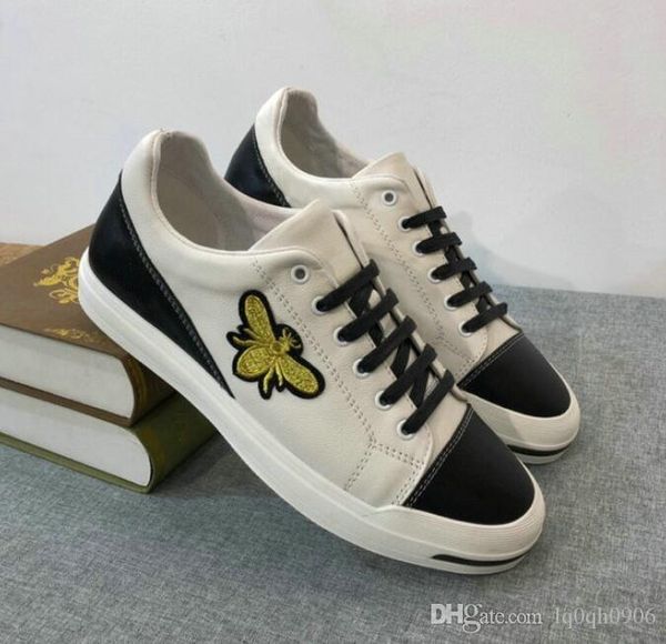 

new breathable male low sneaker lace up real leather bees embroidery mens board shoes hombre 38-44, Black