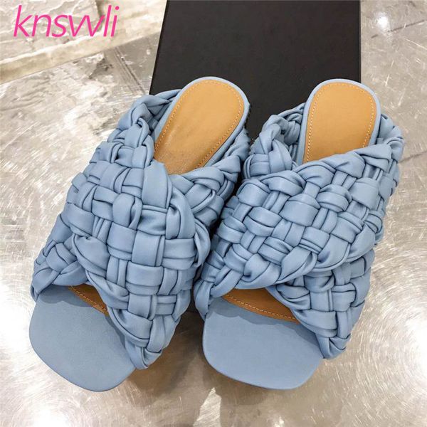

braided slippers woman flat mules cross strap woven casual beach shoes ladies slides designer women sandals summer shoes female, Black