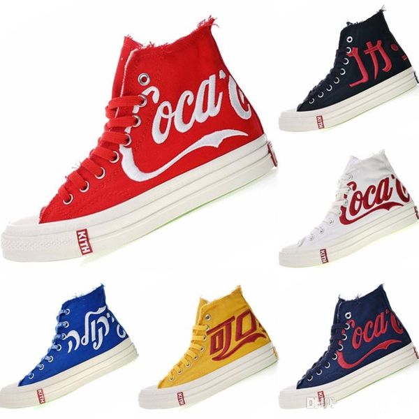 

kith coca 1970s cola three party consortium high canvas sneakers 1970s coca kith cola crystal rubber training shoes 35-44, White;red