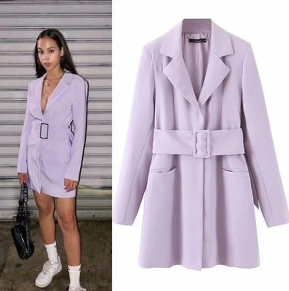 

v-neck purple fashion elegant blazer autumn winter luxury long suits dresses for women vintage 3 size a50, Black