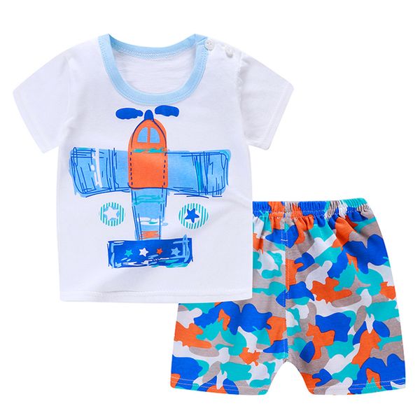 

summer kids clothes casual kid boy cartoon aircraft print baby boys outfits o-neck short sleeve 2020 toddler boy clothes set, White