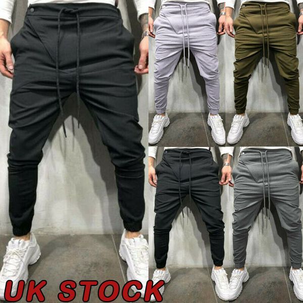 

men's casual slim fit sport gym long pants 2019 solid running joggers gym sweatpants trousers m-2xl, Black