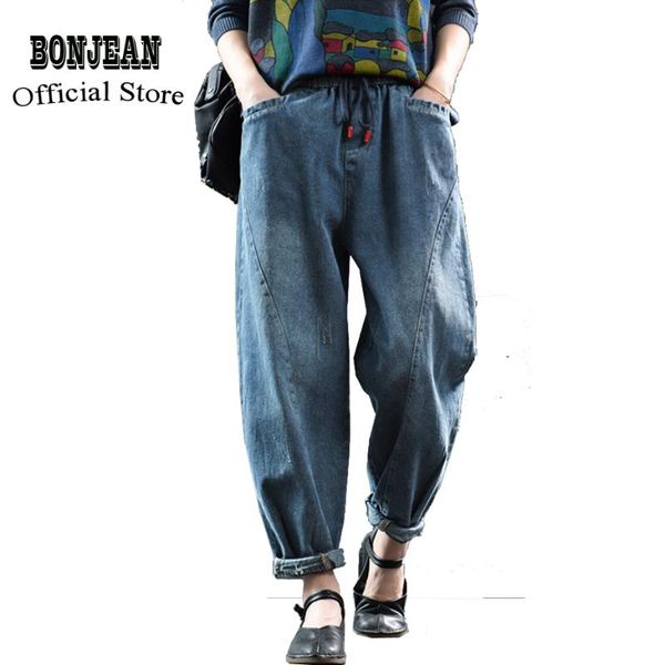 

women jeans denim pants solid harem pants big loose long retro vintage fashion casual for spring autumn az35202922, Blue