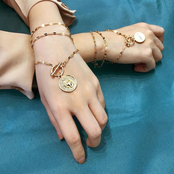 

youvanic boho layered portrait queen coin bracelets bangles for women gold chain link charm bracelet female fashion jewelry 0349, Golden;silver