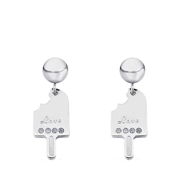 

fashion stainless steel stud earing key shape with a big ball love letter enlay white crystal stone jewelry for girl, Golden;silver