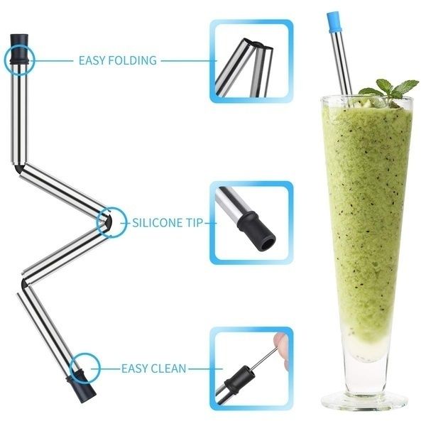 

stainless steel folding straw set portable reusable straight drinking straws with clean brush plastic box party bar kitchen stra