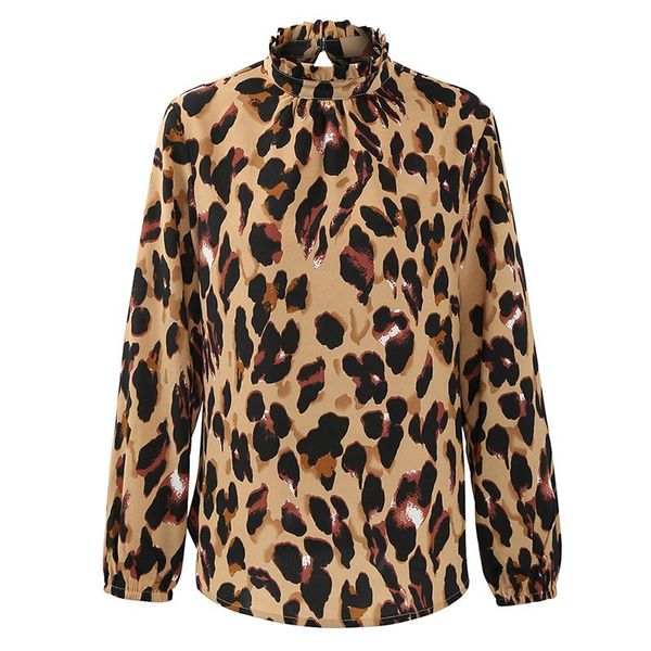 

женщины леопардовым принтом рубашки блузки с рюшами водолазка с длинными рукавами винтажные топы g12913k-xl, White