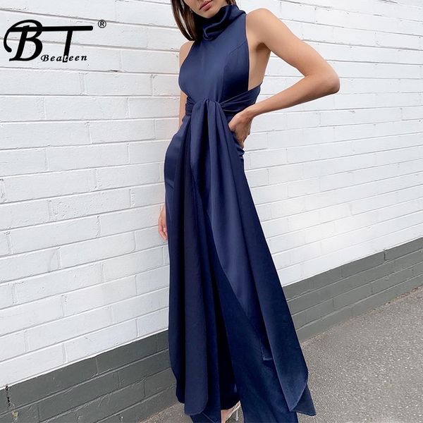 

beateen 2019 new summer halter cloak sleeveless hollow out backless lace up elegant women party full legs loose jumpsuit, Black;white