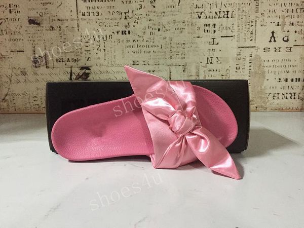 

xshfbcl rihanna fenty bandana slide wns bowtie women slippers beach shoes 10 colors summer new arrival bow satin slide sandals, Black