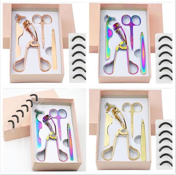 

30set colorful gold stainless steel eyebrow scissor 3d mink eyelash tweezers eyelashes curler set hair trimming makeup scissor set x251