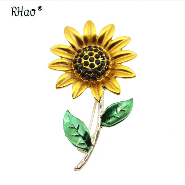 

rhao classic sunflower brooches yellow enamel flower pins women coat jewelry accessories sun flower brooches collar pins gifts, Gray
