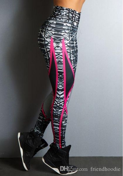 

new women athletic sports jogger pants female yoga pencil pants geometric lines designer trousers, Black;white