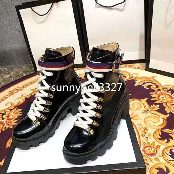

2019 female martin booties with box women's trip embroidered leather ankle boot with sylvie web outdoor boots for women shoes 5gg1, Black