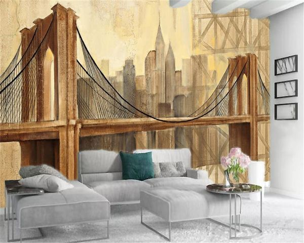 

custom 3d wallpaper vintage european simple hand-painted city buildings digital printing hd decorative beautiful wallpaper