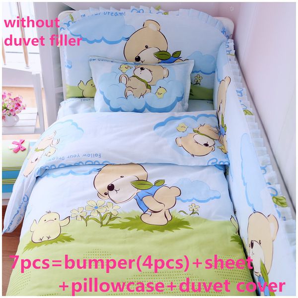 

promotion 6/7pcs baby cot bedding set cotton bed linen baby set kit boy crib ,120*60/120*70cm