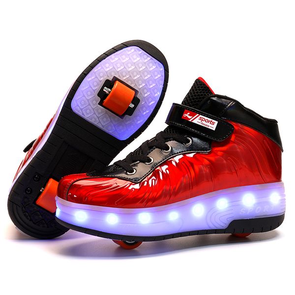 

heelys 2020 red new usb charge led colorful children kids fashion sneakers with two wheels roller skate shoes boys girls shoes, Black