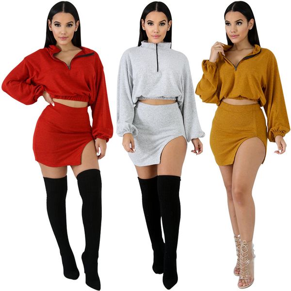 

платье из двух частей осенний пакет hip split zipe с длинными рукавами 2 шт. набор ночной клуб горячий комплект nb-948, White