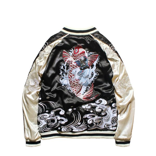 

2019 spring autumn jacket coats male and female lovers double-sided wear yokosuka jacket dragon embroidered jackets, Black;brown