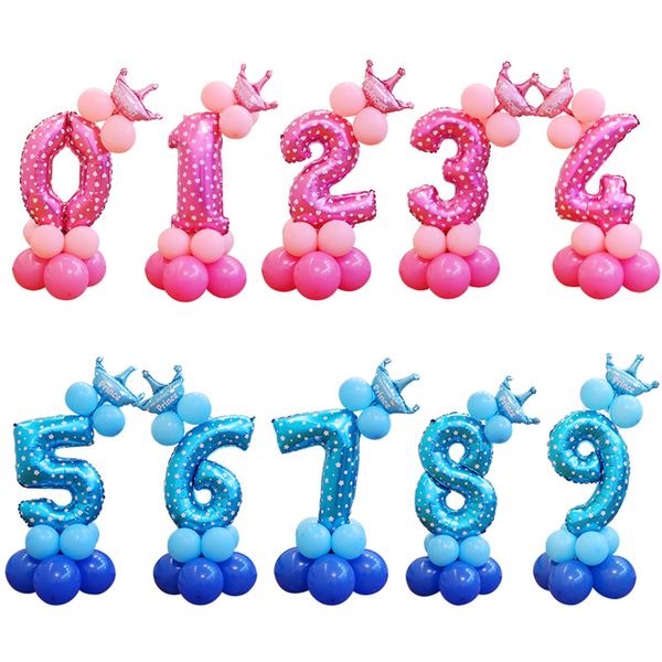 

13pcs/set birthday balloons blue pink number foil balloons 1 2 3 4 5 6 7 8 9 years happy birthday party decorations kids ballon