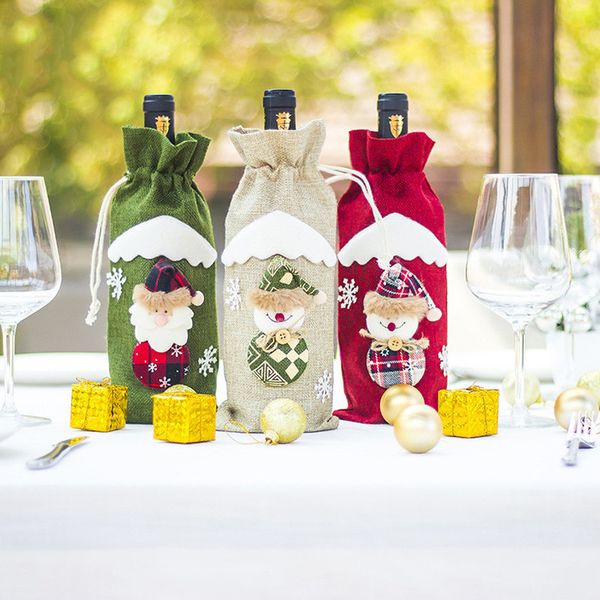 

cute santa claus snowman wine bottle cover champagne decor xmas gift bag holder christmas decoration for home party dinner table