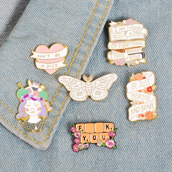 

handcraft girl banner enamel pin badge keyboard butterfly brooch bag denim shirt lapel pin romantic flower jewelry gift, Gray