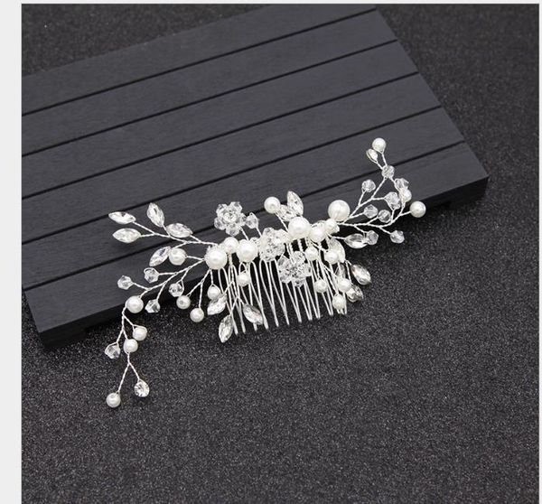 

hair clip edge straight clip wedding pearl bride wedding dress headdress wedding jewelry hand knitted hairpin, Slivery;golden