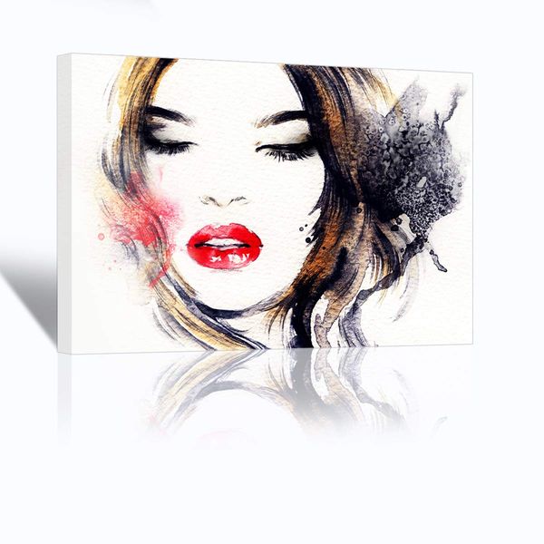 

a cup of tea canvas print art artistic woman with red lips p art decor for bedroom abstract hd printed oil painting