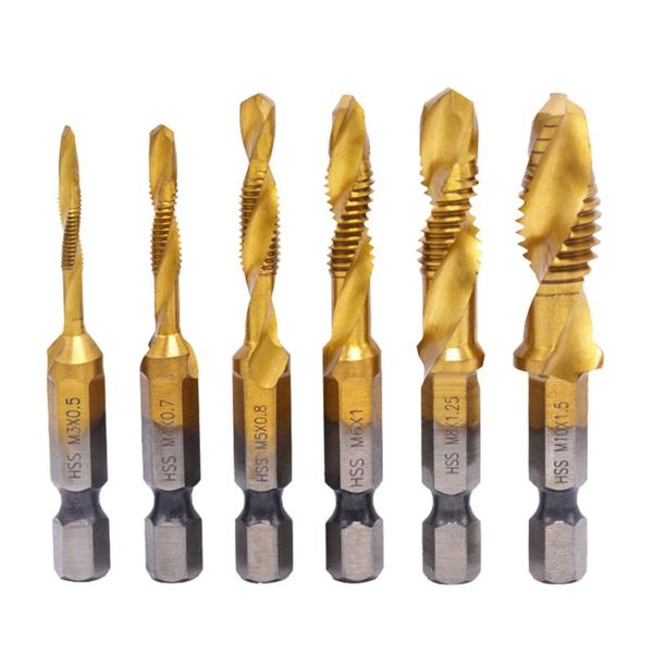 

6pcs hexagon handle compound tap drill bits high speed steel durable tile ceramic electric screwdriver coated multifunctional