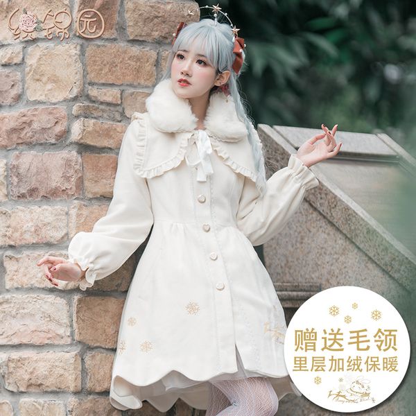 

princess sweet lolita coat original design of brocade garden in autumn and winter coat plush and thickened woolen zjy165, Black