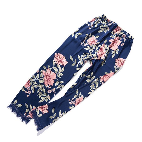 

2019 flower print home wear silk nightwear sleep lounge lace trousers elastic waist home pants women satin sleep bottoms, Black;red