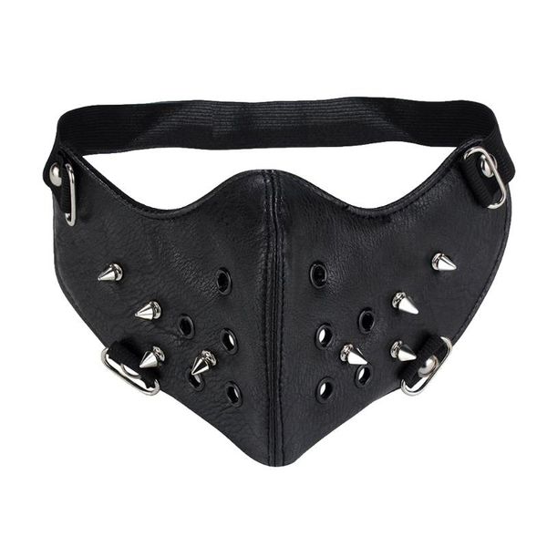 

black steampunk punk mask rock biker gothic pu leather rivet half-face mask masquerade for cosplay party supplies