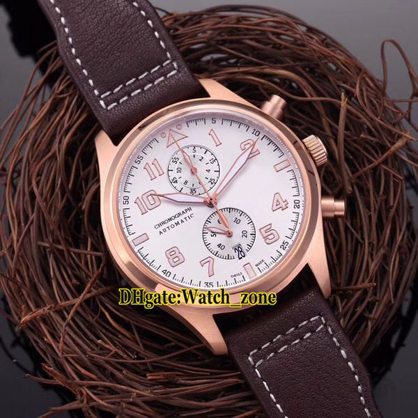 

new 43mm limited edition chronograph white dial iw387805 iw387806 miyota quartz mens watch satch rose gold case leather strap watches, Slivery;brown