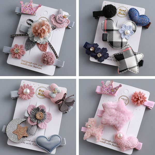 

2020 new hair flower pearl hair clips for girls baby faux fur stars plaid pu bows barrette kids girls aeccessories, Slivery;white