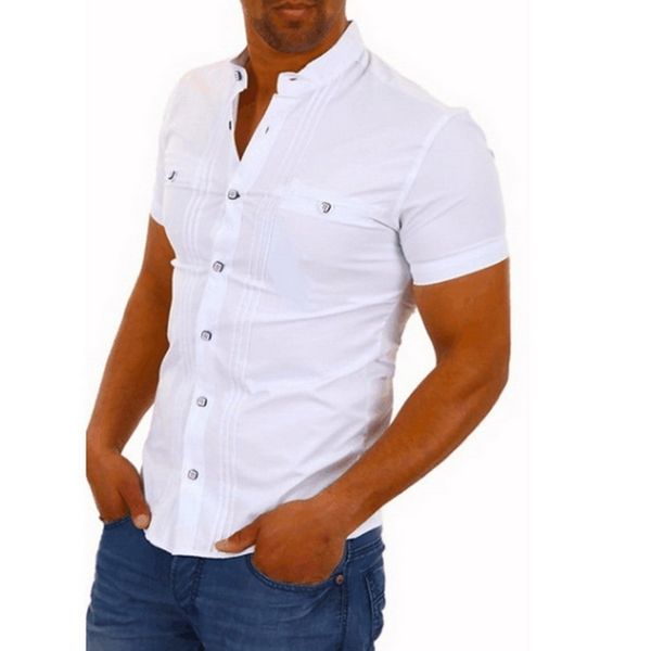 

jodimitty 2020 new men's slim fit short sleeve business formal casual shirt solid single cotton shirts, White;black