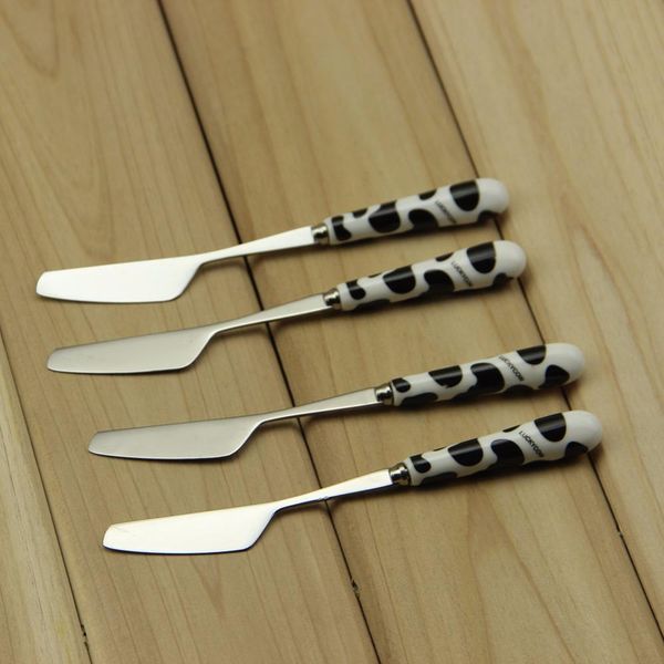 

ykc 2color eco-friendly (black and brown) 50pcs stainless steel tableware with ceramics handle butter cheese knife tool