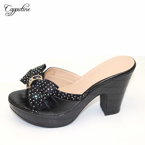 

wholesale price black african high heel slipper shoes with rhinestones for party 245-5 heel height .5cm 5 color