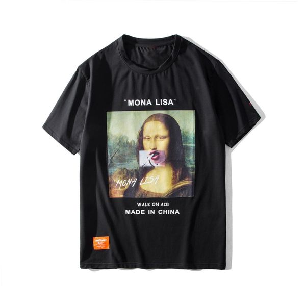 

funny smoking mona lisa t shirts streetwear 2020 men harajuku casual short sleeve tees male fashion street tshirts, White;black