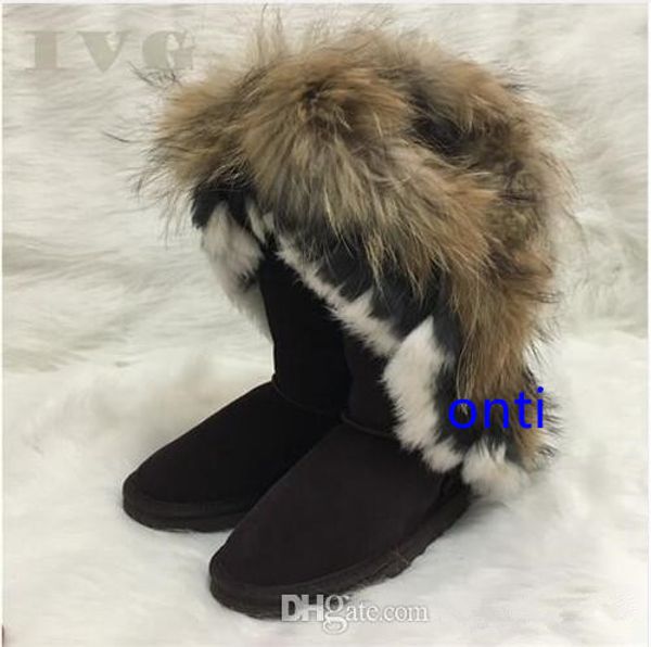 

women boots australian style designer boots women snow boots faux fur decoration cowhide leather boot brand ivg, Black
