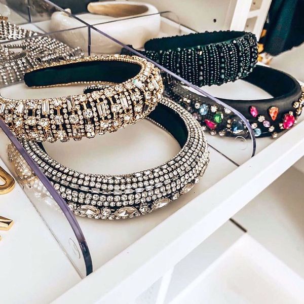 

lady za crystal padded headband jewelry for women wedding boho simulated pearl hairbands girls christmas gifts high quality, Golden;white