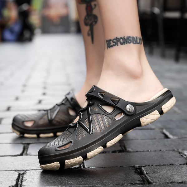 

surom summer jelly shoes men outdoor lightweight male fishing aqua shoes for beach comfortable wear-resistant sole plus size, Black