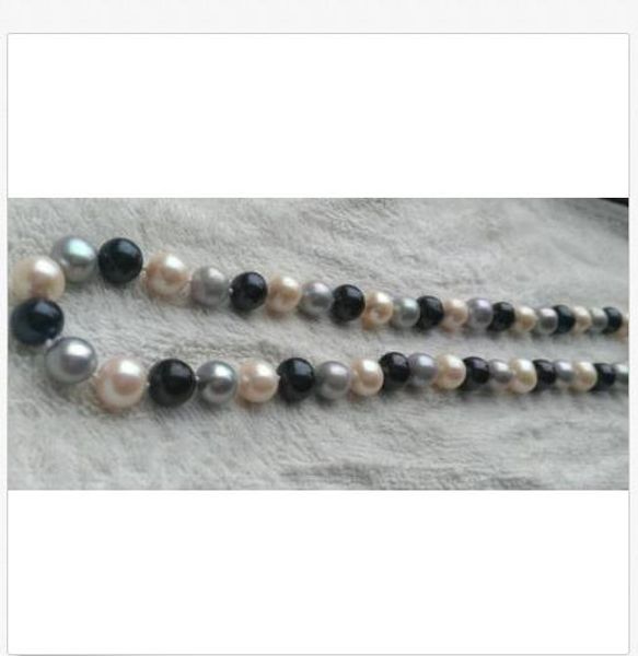 

2019 stunning 10-11mm south sea white black gray multicolor pearl necklace 18 " 14k, Silver