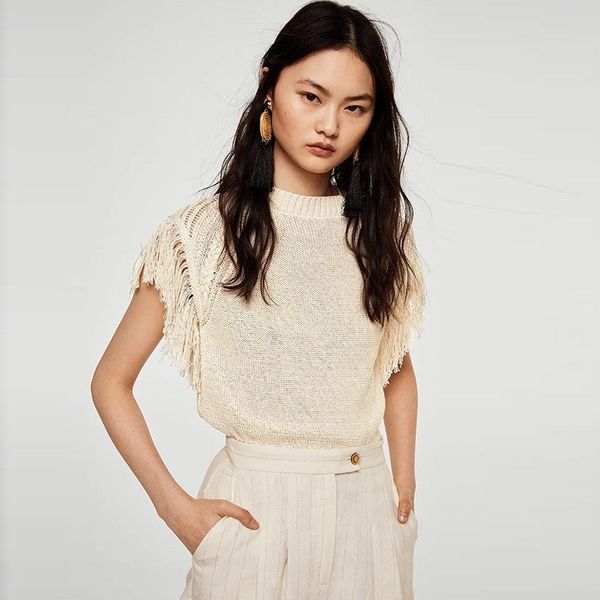 

zouhirc new summer sleeveless sweater women hollow out knitted tassel vest solid pullovers causal jumpers, Black;white